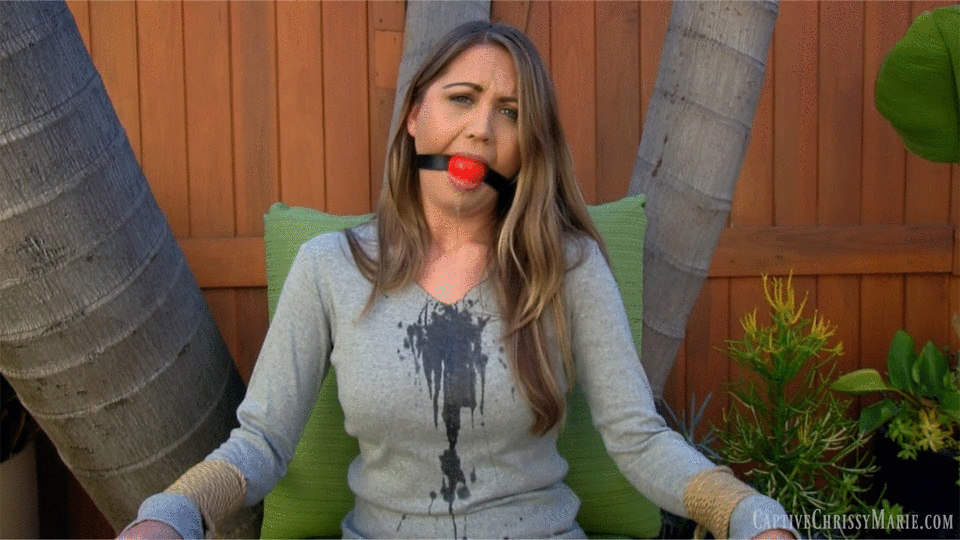 captivechrissymarie.com - 0493 Helplessly Ballgagged & Drooling In The Backyard thumbnail
